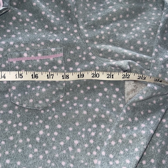 Earth Angels Pajama Set Gray & Pink Polka Dot Soft Fleece Satin Accent Sz Large - Picture 6 of 9